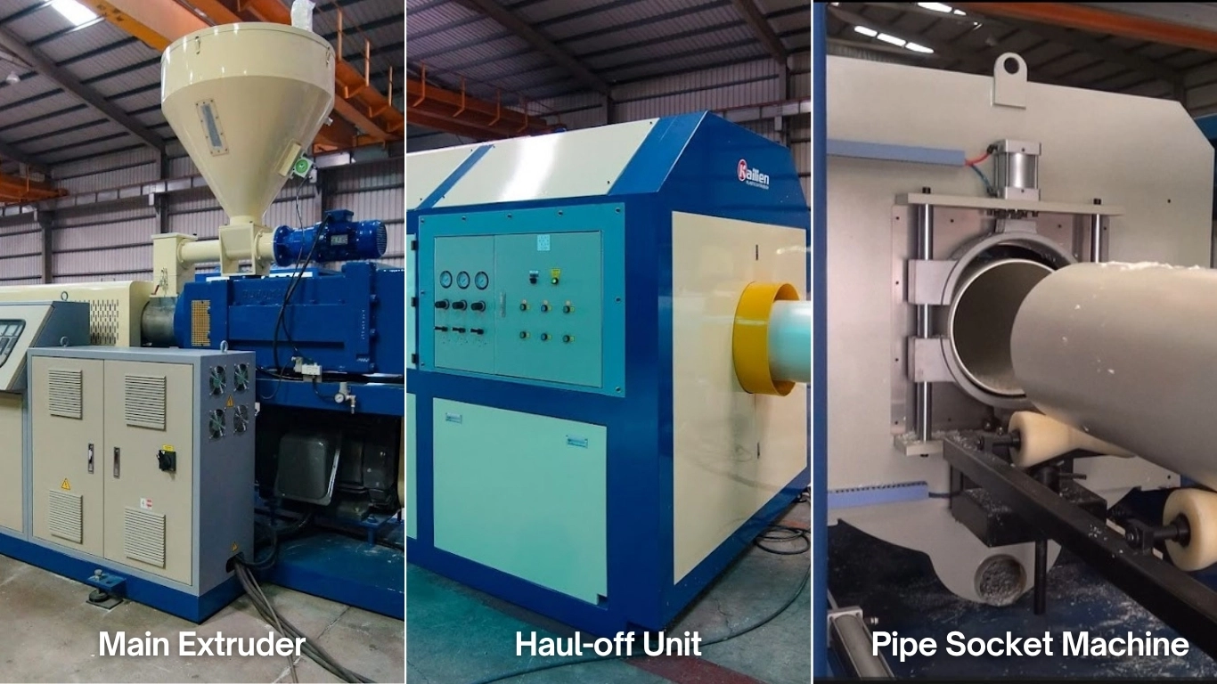 PVC pipe extrusion line manufactured by Kailien, showcasing the PVC pipe extrusion process